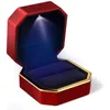 Jewelry Settings Double Ring Box Wedding Square Velvet Case Organizer Gift With Led Light For Proposal Engagement Porta Joias 230407