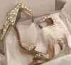 Wunderschöne Perlenfedern, Quasten, Hochzeitsabsätze, 10 cm, offene Zehenpartie, Abschlussball, Abendparty, Brautschuhe, High Heels, Dame, formelles Kleid, Stiletto-Absatz 1107