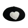 Baskenmütze, handgefertigt, für Damen, aus Wolle, großes Herz, Liebe, dick, verstellbare Kopfbedeckung, süße süße Mütze