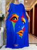 Abbigliamento etnico 2023 Abito a maniche corte con grande sciarpa Dashiki africano con scollo a barca stampa floreale caftano in cotone Lady Summer Maxi Casual