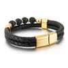 Link Bracelets 2023 Stainless Steel Natural Volcanic Stone Braided Beads Bracelet For Men Hand Woven Leather Titanium Jewelry