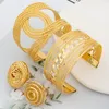 Bangle Fashion Jewelry Set For Women Design 2pcs Cuff Rings Gold Color Bracelet Adjustable Ethiopia Wedding Bridal Gift