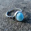 Cluster Rings Soild 925 Sterling Silver Twisted Blue Natural 8x10mm Larimar Rope Ring Engagement