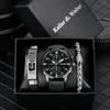 Wristwatches Arrivals Men's Watch Luxury Bracelet Set Fashion Black Leather Quartz Wrist Watches For Man Gift Box Relogio Masculino