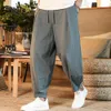 Calça masculina calça masculina linho de algodão de verão masculino de cor sólida masculina calça de ginástica solta