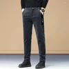 Men's Pants Autumn Winter Corduroy Business Fashion Elastic Regular Fit Thick Stretch Black Khaki Grey Casual Trousers Male