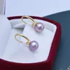 Hoop Earrings Classic Natural Fresh Water 9-10mm Round Bright Light Purple Pearl 925 Sterling Silver Simple Female Jewelry Wholesale