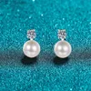 Stud Loriele 9 mm Freshwater Hodowl Pearl Druhaż Kolczyki z moissanite Top Sterling Sill Studs Jewelry YQ231107