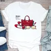 Kvinnors T-skjortor harajuku skjorta Summer Fashion Girl Bag Tryckt damer T-shirt Casual Kort ärm Kvinnliga kläder Top Tee White Tshirt