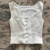 Kvinnors tankar Fairycore Y2K Grunge Vintage White Tank Tops Cutest Lace Trim Button Up Crop Summer Semeless T-shirt Vest Retro Clothes