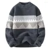 Men's Sweaters #4349 Winter Mohair Sweater Men Spliced Color Knitted Pullover O-Neck Vintage Knitwear Man Long Sleeve Skinny Beige Gray