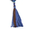 Hänge halsband vildfria naturliga handgjorda långa tofssträngar hänger kvinnor trä pärlor lapis sten blå halsband smycken
