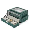 Boîtes de montres fenêtre cuir vert 6/10/12 boîte étui support professionnel organisateur pour horloge montres bijoux affichage de voyage