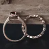 Anéis de cluster 2 pcs vintage único corte oval anel de noivado promessa vermelha design delicado casamento para mulheres luz luxo alto