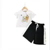 2023 meninos moda casual conjunto de verão algodão camiseta e shorts conjunto infantil alfabeto impressão conjunto tamanho 90cm-160cm b17