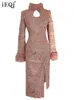Robes décontractées Impression de style chinois évider épissure de cheveux pour les femmes à manches longues fendues ourlet Cheongsam robe 2023 3WQ8147