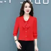 Kvinnors blusar Bow Collar Shirt 2023 Autumn Chiffon Casual Long Sleeve Blue Basic Fashion Womens Tops Solid Women Clothing