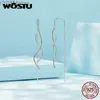 WOSTU Long gland oreille fil boucles d'oreilles femmes Dreamlined 925 en argent Sterling or Rose bicolore boucle d'oreille Simple bijoux cadeau YQ231107