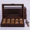 Bekijk dozen /10/12 roosters pu lederen horloges doos protable case opslag vintage houten kleur gesp haaljuwelen organisator