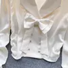 Женские блузки Шикарная женская блузка 2023 с бантом Blusas Однотонная рубашка поло Повседневная для женщин Корейская мода Высококачественный светский стиль Прямая поставка