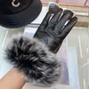 Designer Thicken Gloves Womens Five Fingers Autumn Winter Warm Soft Solid Color Brand Letter Printing Genuine Leather Fox Plush Glove High