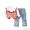 Kläder sätter höststil baby flicka 3st kläder set blommor tröja väst långärmad lapel skjorta jeans spädbarn småbarn flicka kostym