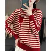 Women's Sweaters Winter Pure Wool Fashion Soft Sweater Autumn Female Women Hooded Collar Strip Pullover Cashmere Loose Casual Knit Base Top