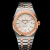 Ap Swiss Luxe Polshorloges Royal Oak Series 15400sr Roségoud Kamer Heren Witte Plaat Kalender Mode Vrije tijd Sport Terug Transparant Automatisch Mechanisch Wr MISV