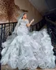 Abito da sposa a sirena del Sud Africa con volant a cascata Applicazioni in pizzo con perline Abiti da sposa taglie forti Treno staccabile su misura