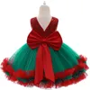 Kız Elbiseleri Yıllar Bebek Kızların Noel Elbisesi Zarif Pullar Büyük Bow Prenses Parti Gelinlik Dantel Tutu Çocuklar Çocuk Giyim 230406