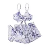 Kvinnors badkläder Ink Print Lace-Up Three-Piece Bikini Vacation Baddräkt