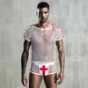 Cosplay Set Men Doctor Uniform Mesh Underwear Erotic Catsuit Bodysuit Lingerie Sexy Role Play Clubwear Outfits