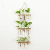 Vasen 3 abgestufter Wandbehang Reagenzglas Hydrokulturpflanze Propagator mit Holzständer transparente Vermehrungsstation