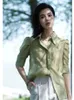 Kvinnors blusar Fashion Lightweight Silk Summer Korean Elegant Turn-Down Collar Puff Half Sleeve Lyocell Shirts Office Lady Chic Tops