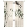 Cortina primavera bambú golondrina tinta estilo chino cortinas transparentes para sala de estar cocina tul ventanas gasa hilo dormitorio