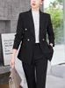 Women's Two Piece Pants Women Blazer And Pant Suit Ladies Business Work Wear 2 Set Black Blue Red Female Long Sleeve Formal Jacket Trouser