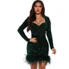 Casual Dresses Tiamo Wholesale Drop Sexig Fluoroscopic Drill Sequin Dress Långärmad Feather Party Mini Skrit Dance