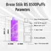 Breze Stiik BS8500 Puffs E Cigarettes 2% / 5% Bobine de maille Stylo Vape jetable avec batterie rechargeable 600mAh 17ml Breeze Pro Edition 2000 Puff 8500