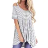 Kvinnors T -skjortor Kvinnor Short Sleeve Stripe Color Block Tunic Comfy Round Neck Shirt Topps