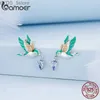 Stud Bamoer 925 Sterling Srebrny Exqusite Kingfisher Studs For Women Kolorowe Ptakowe Stunki Uszy Trendy Gift Fine Jewelry BSE690 YQ231107