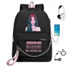 School Bags Fashion Black Backpacks Pink Girls Travel Laptop Chain Backpack Headphone USB Port 230407