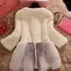 Damen-Pelz-Faux-Top-gefütterter Nachahmungsmantel in langen Winterkleidungs-Mode-ganzen Nerz-Patchwork-Mänteln
