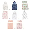 Couvertures 2pcs Born Baby Microfibre Swaddle Wrap avec Bonnet Chapeau Headwrap Set Mignon Floral Animal Print Infantile Couverture de réception