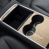 Nouveau nouveau garniture d'autocollante de panneau central 2PCS / SET pour Tesla Modèle 3 Y 2021 2022 Film de console de centre de grains en bois intérieur