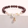 Charm Bracelets Factory Direct Girls Women Jewelry Natural Garnet Crystal Pearl Beaded Shell Flower