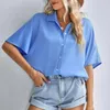 Women's Blouses Fitted Button Down Shirts For Women Summer Ladies Loose BlousesShort Sleeve Shirt Tee Color Long V Neck