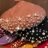 Berets Vintage Pearl Beret Hat for Women Cashmere Winter Retro French Black Red Artist Flat Fashion Yellow Lady Cap