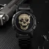 Zegarek na rękę Skull Watch Men Men Black Style luksusowy stalowy zespół wodoodporny kwarc męski zegar renogio masculino kropla