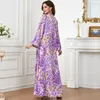 Abbigliamento etnico Donna Abito a trapezio ampio Abito da sera stampato Scollo a V a maniche lunghe per l'elegante Abaya musulmano Africa Turchia