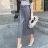 Skirts Fashion PU Leather Patchwork Women High Waist Zipper Female Mid Length Skirt Solid Simple A-Line Casual Ladies Bottoms